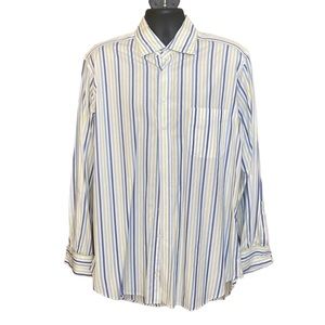 Boden London Superfine Cotton White Blue Green Stripe Dress Shirt French Cuff